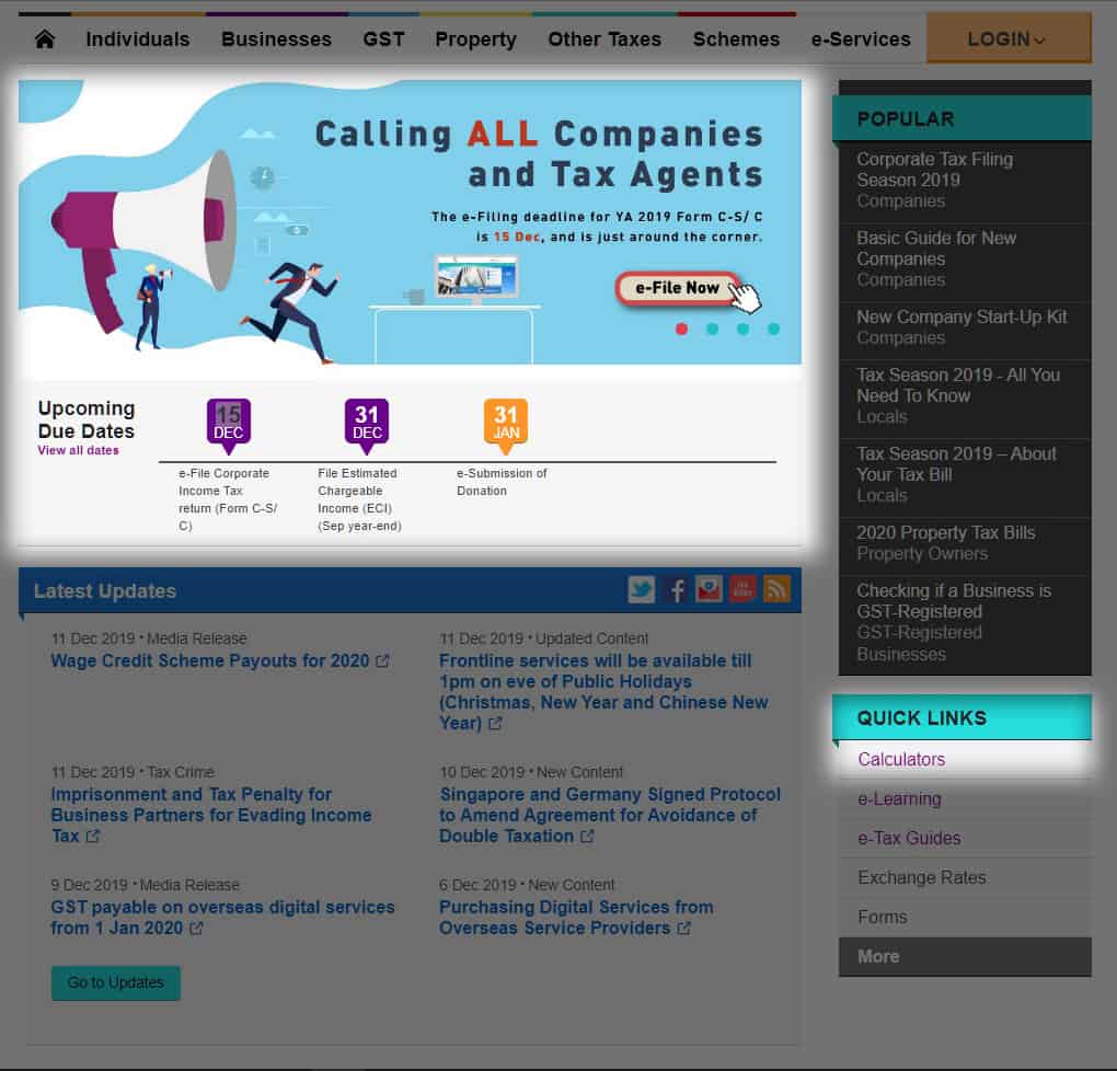 Singapore Tax Guide IRAS Corporate Tax Calculator Paul Wan & Co