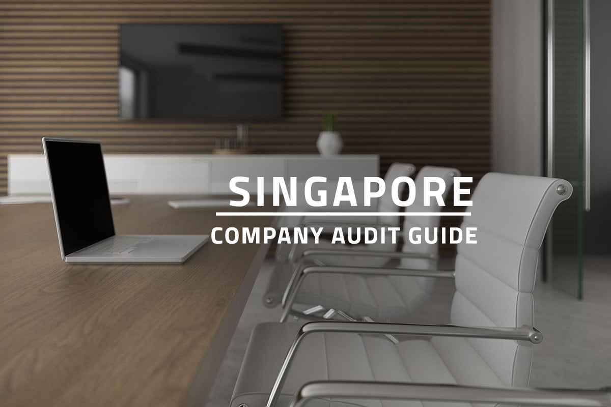 words Singapore company audit guide overlaying background of a company meeting room